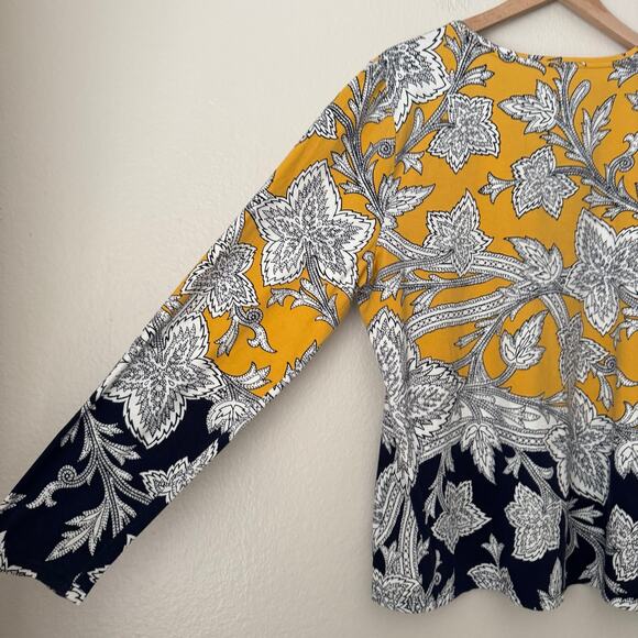 The Talbots Tee Women Yellow Tunic Blouse Longsleeve Floral Cotton Blend Size XL - Picture 9 of 11